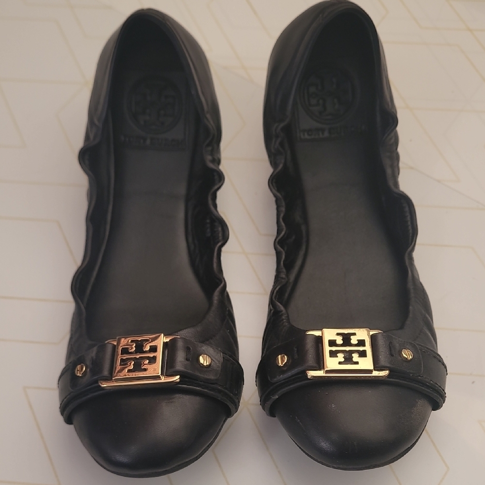 Tory Burch Black and Gold Flats
